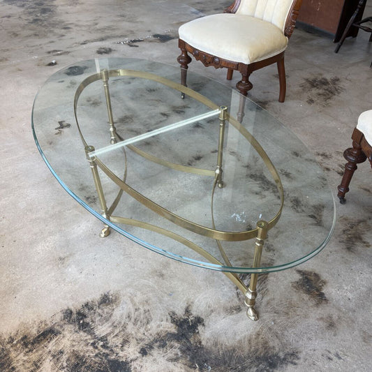 Thriftique Marketplace-MID CENTURY GOLD + GLASS COFFEE TABLE