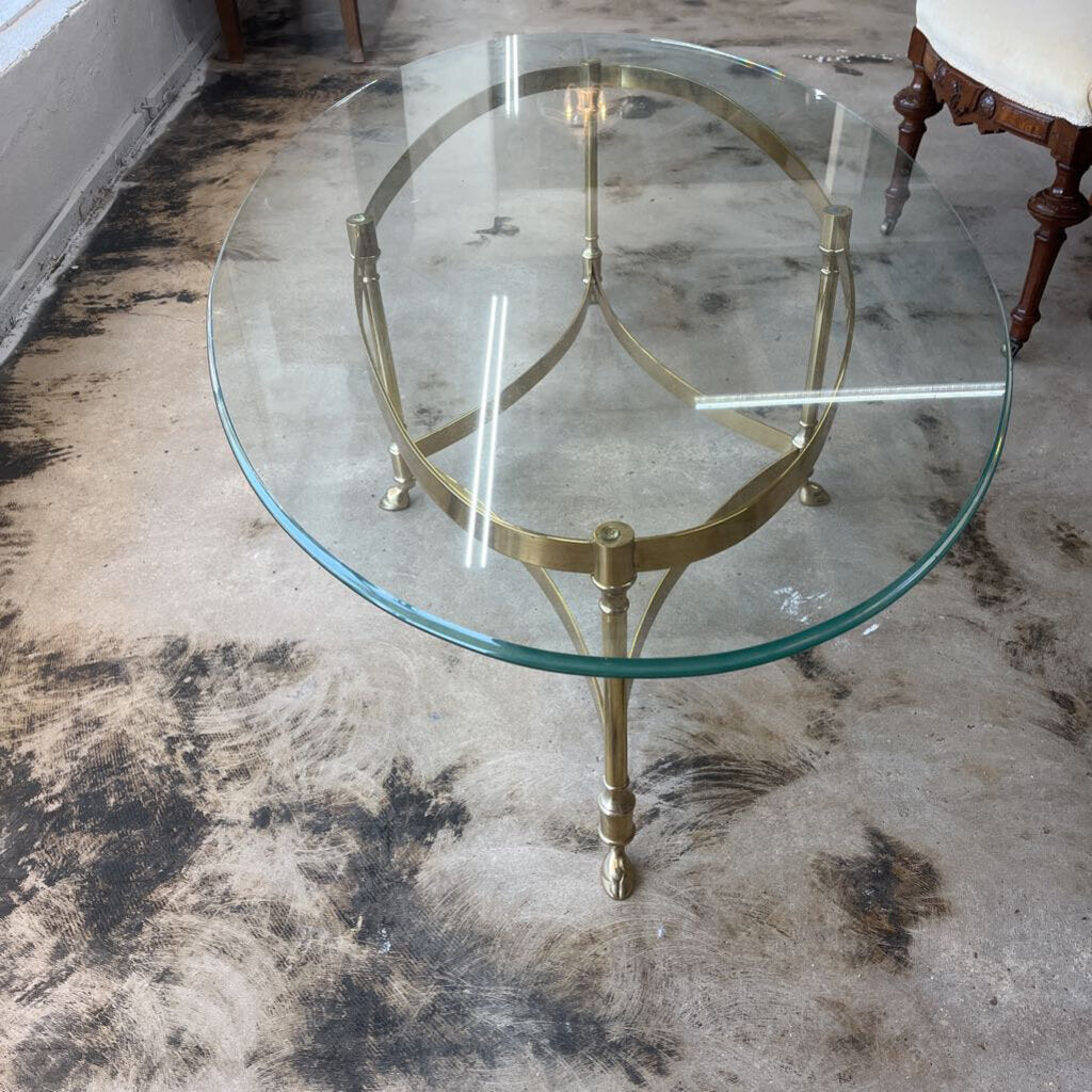 MID CENTURY GOLD + GLASS COFFEE TABLE-Thriftique Marketplace