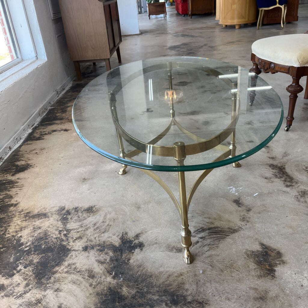 MID CENTURY GOLD + GLASS COFFEE TABLE-Thriftique Marketplace