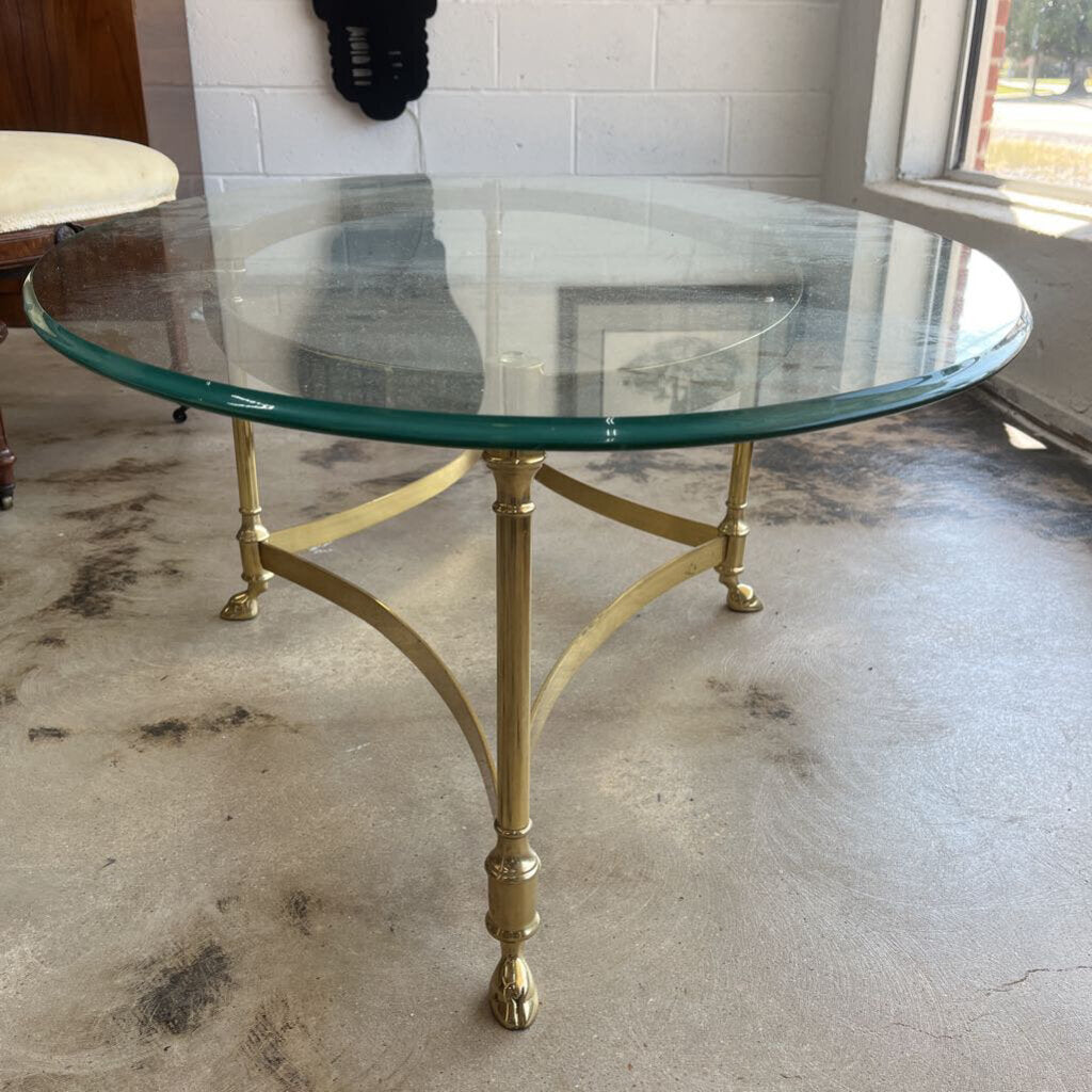 MID CENTURY GOLD + GLASS COFFEE TABLE-Thriftique Marketplace