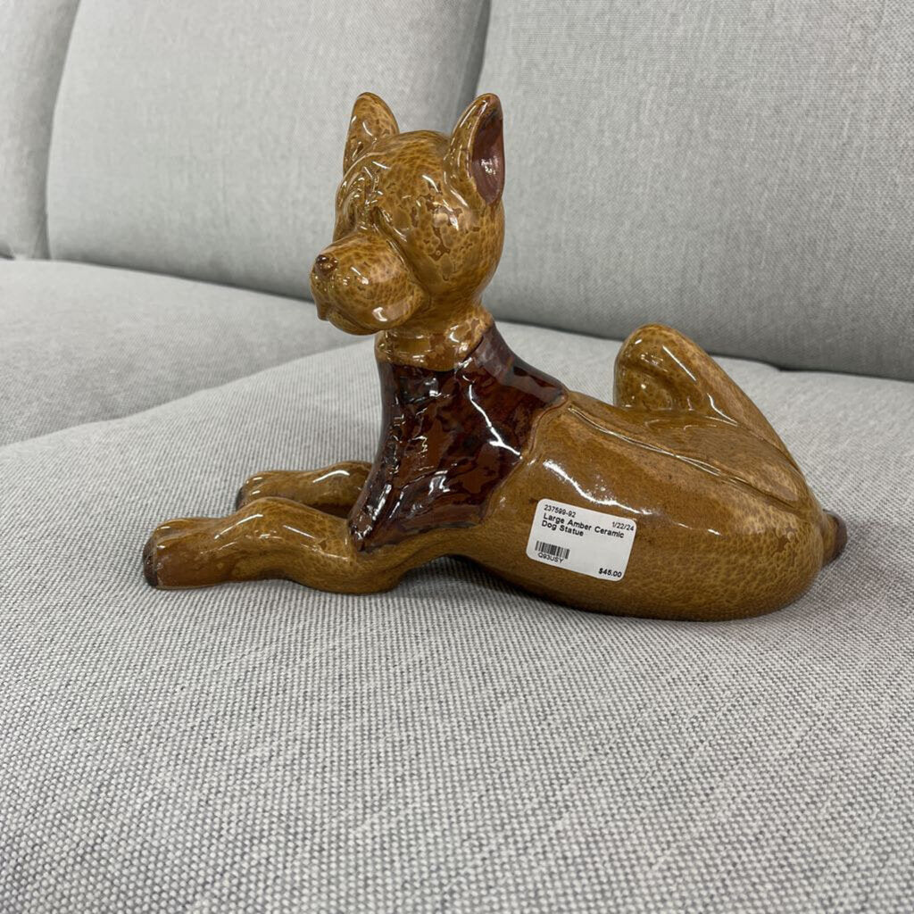 LARGE AMBER CERAMIC DOG STATUE-Thriftique Marketplace