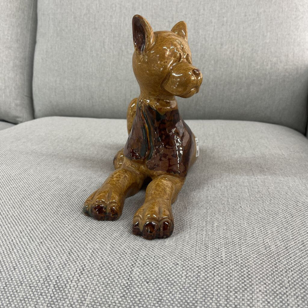 LARGE AMBER CERAMIC DOG STATUE-Thriftique Marketplace