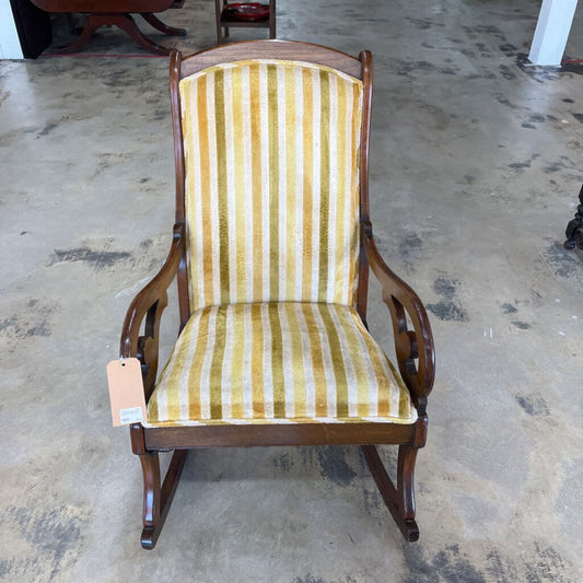 VINTAGE GOLDEN GREEN STRIPE ROCKING CHAIR