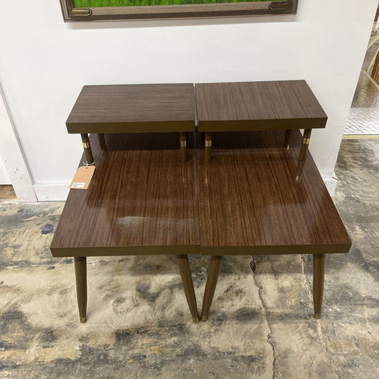 PAIR BROWN MID CENTURY MODERN STEP SIDE TABLES-Thriftique Marketplace