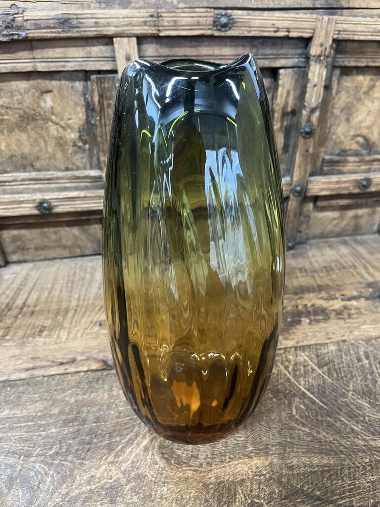 VINTAGE GREEN AMBER VASE-Thriftique Marketplace