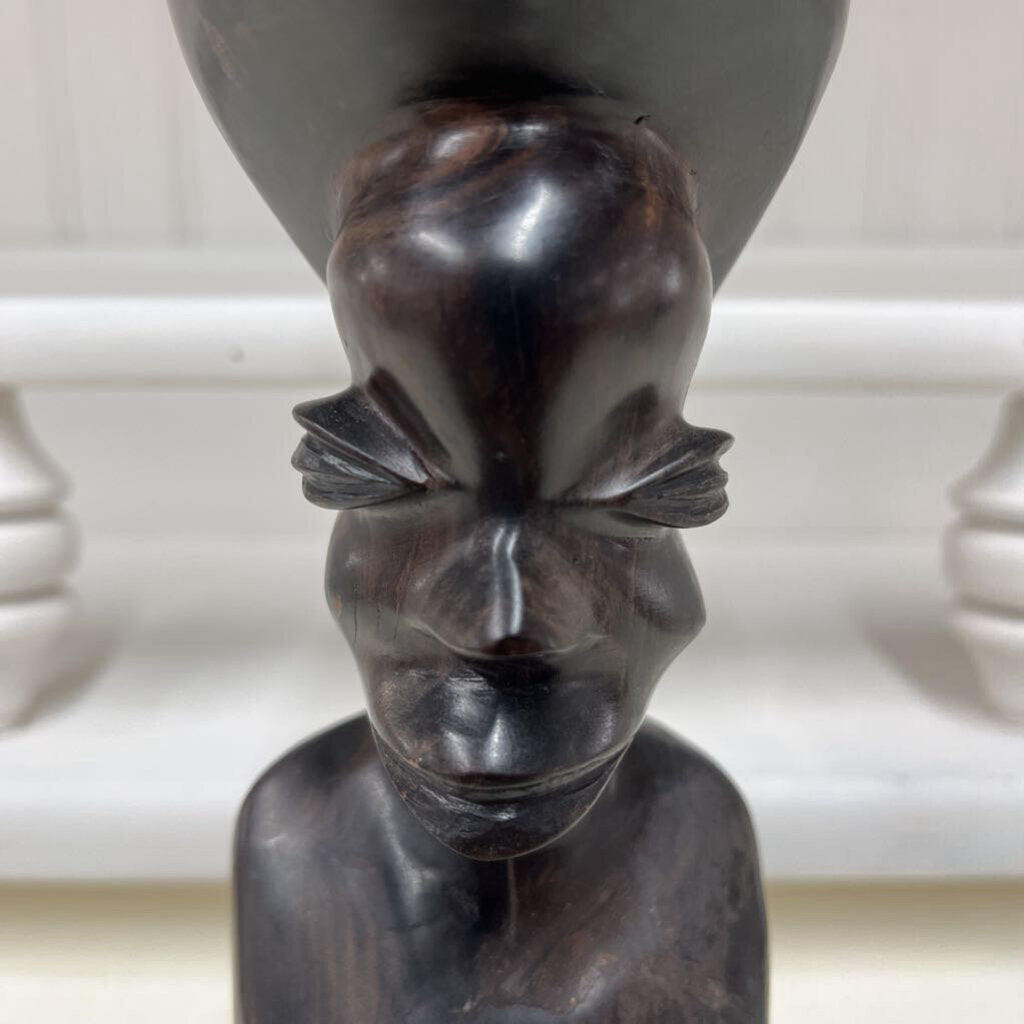 PAIR CARVED EBONY WOOD MEN/WOMEN CANDLEHOLDERS-Thriftique Marketplace