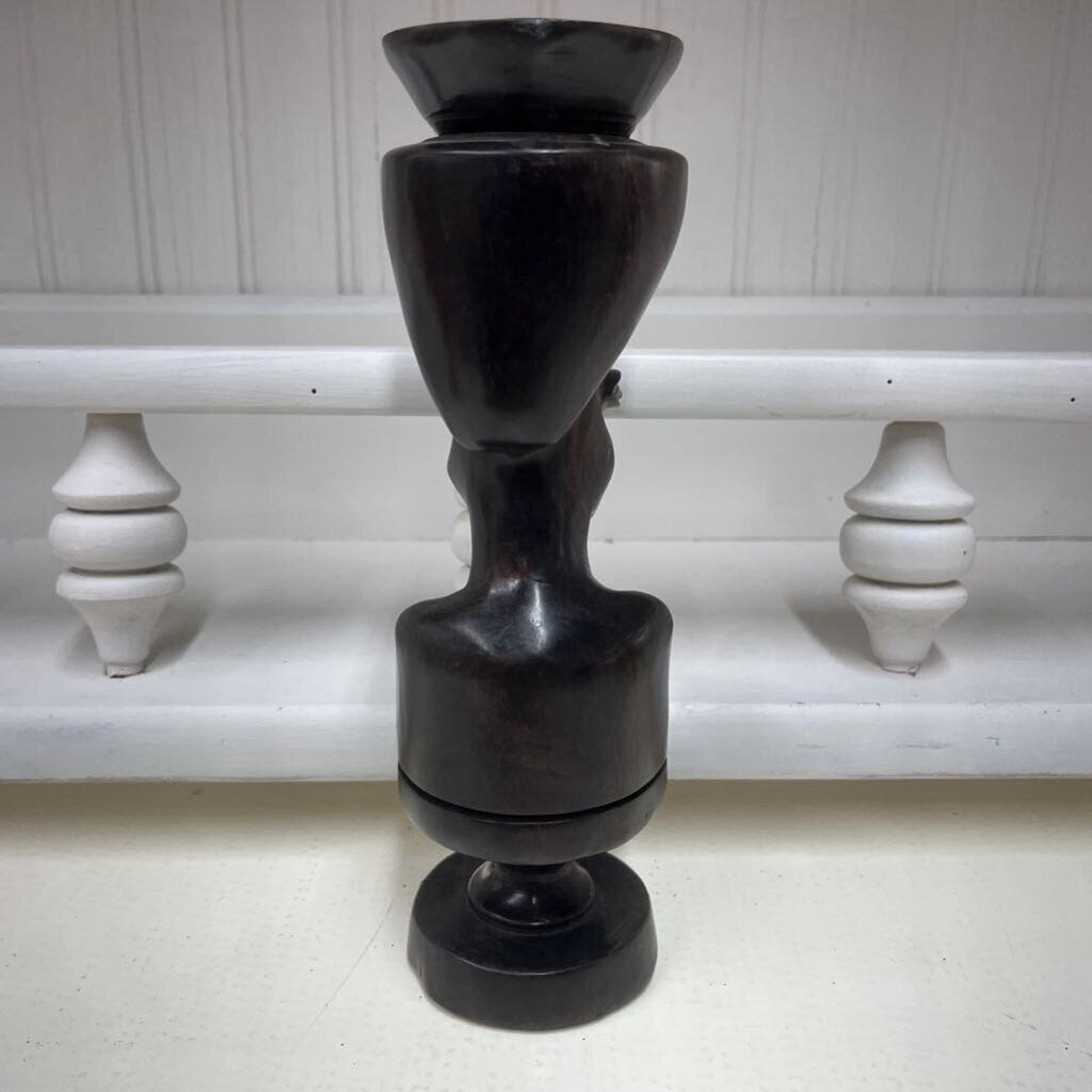 PAIR CARVED EBONY WOOD MEN/WOMEN CANDLEHOLDERS-Thriftique Marketplace