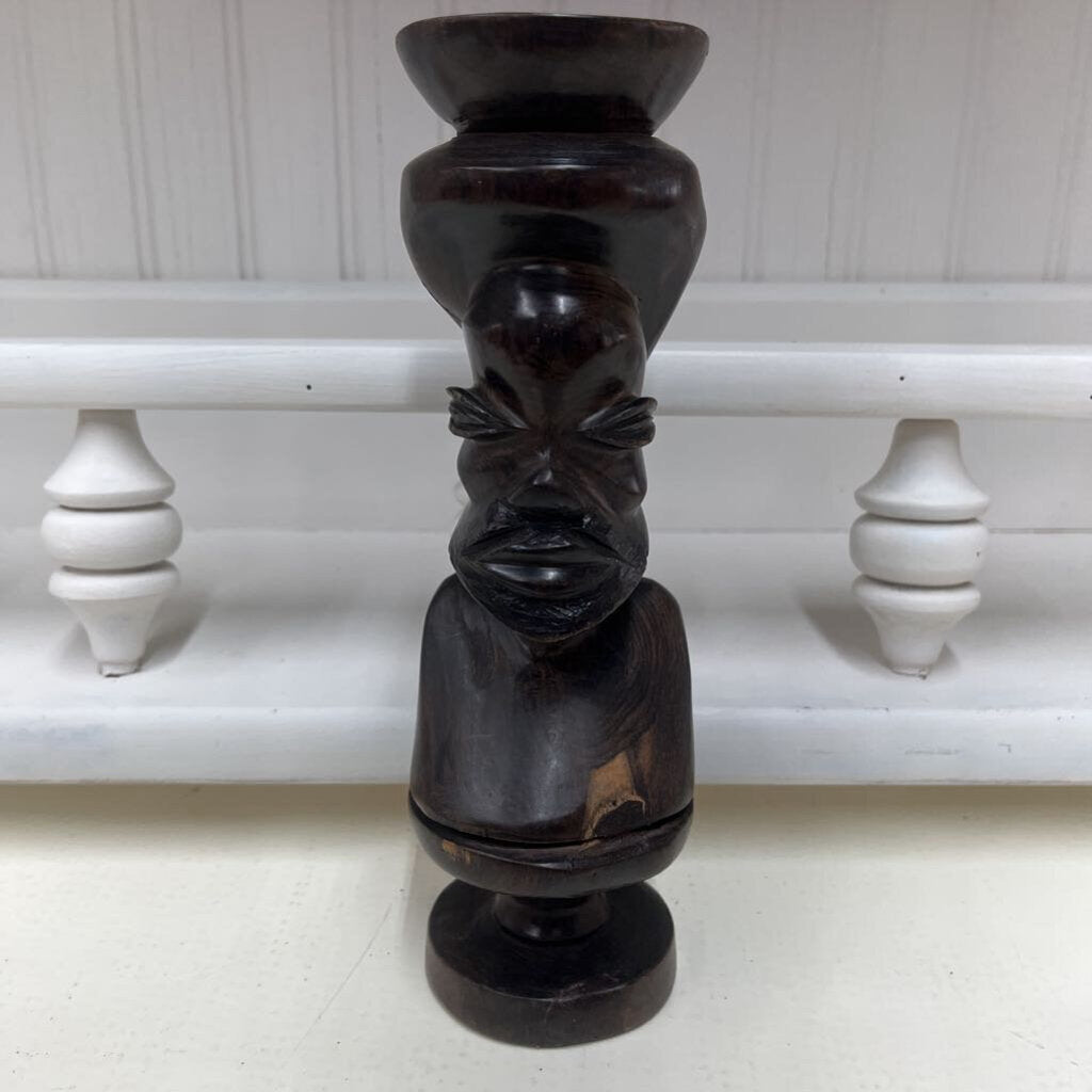 PAIR CARVED EBONY WOOD MEN/WOMEN CANDLEHOLDERS-Thriftique Marketplace