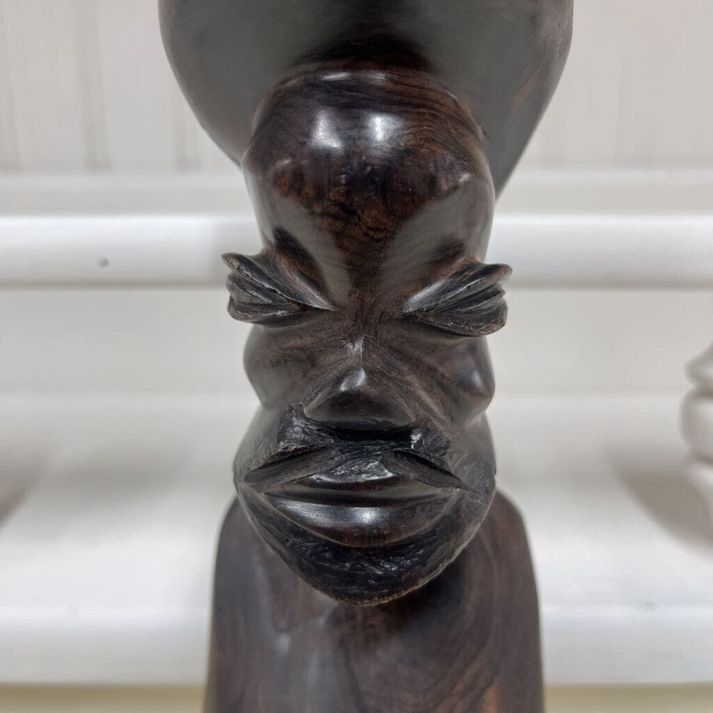 PAIR CARVED EBONY WOOD MEN/WOMEN CANDLEHOLDERS-Thriftique Marketplace