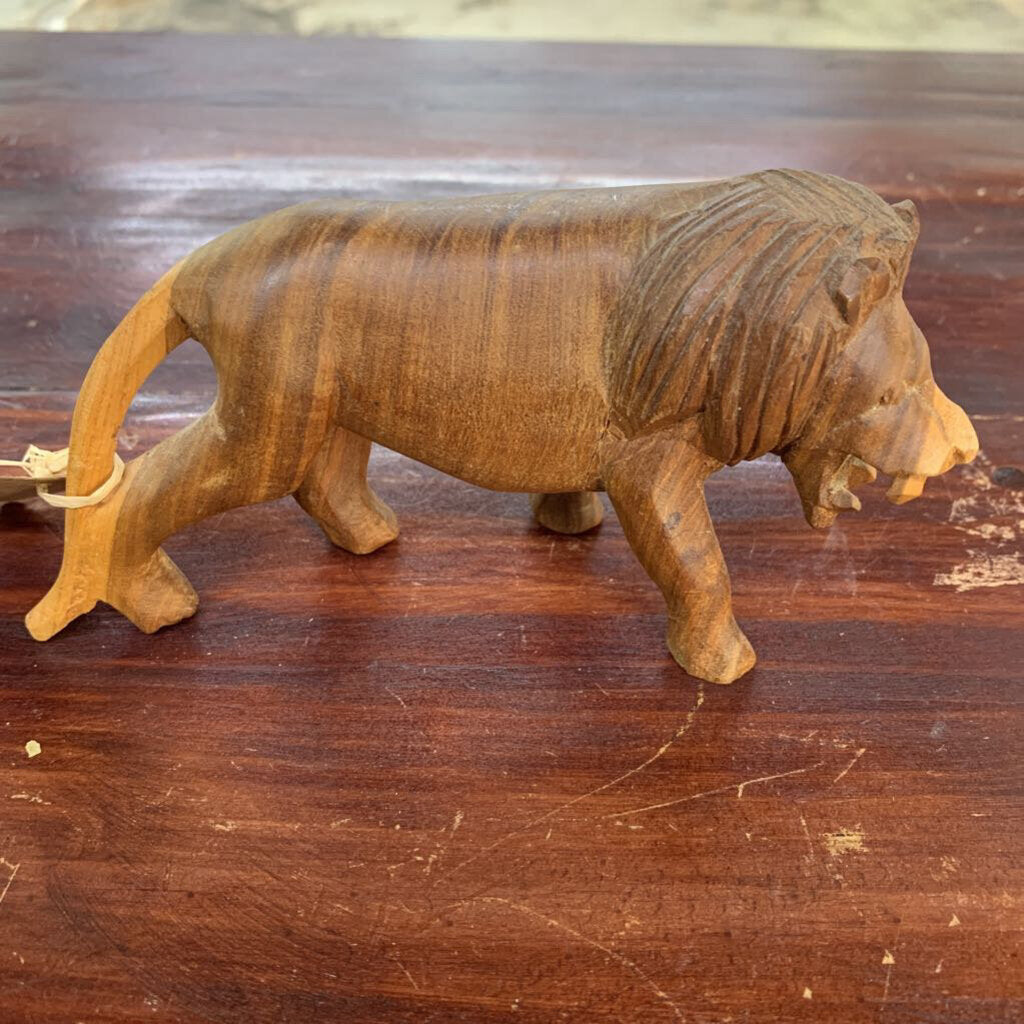 SMALL WOOD CARVED LION-Thriftique Marketplace