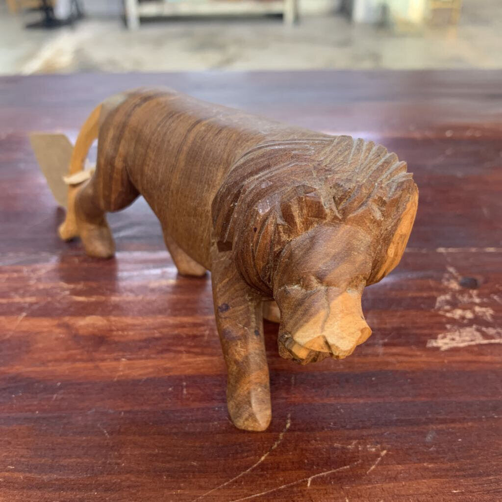 SMALL WOOD CARVED LION-Thriftique Marketplace