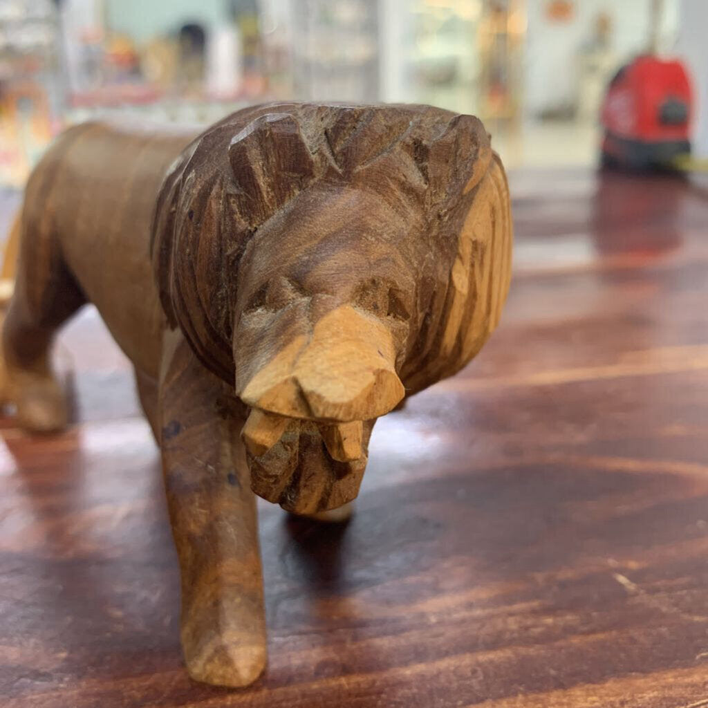 SMALL WOOD CARVED LION-Thriftique Marketplace