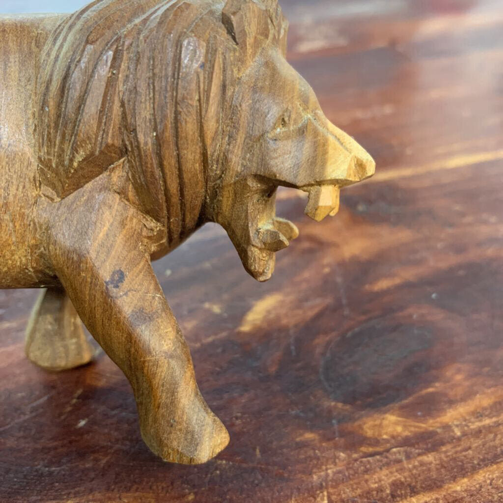 SMALL WOOD CARVED LION-Thriftique Marketplace