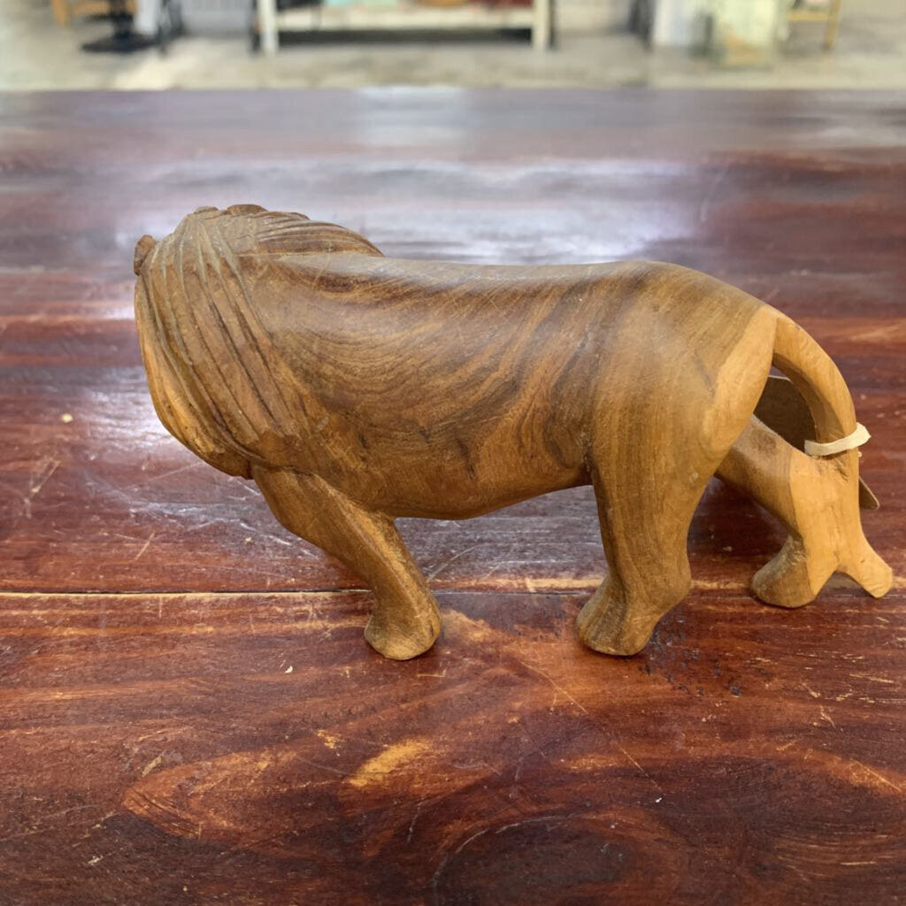 SMALL WOOD CARVED LION-Thriftique Marketplace