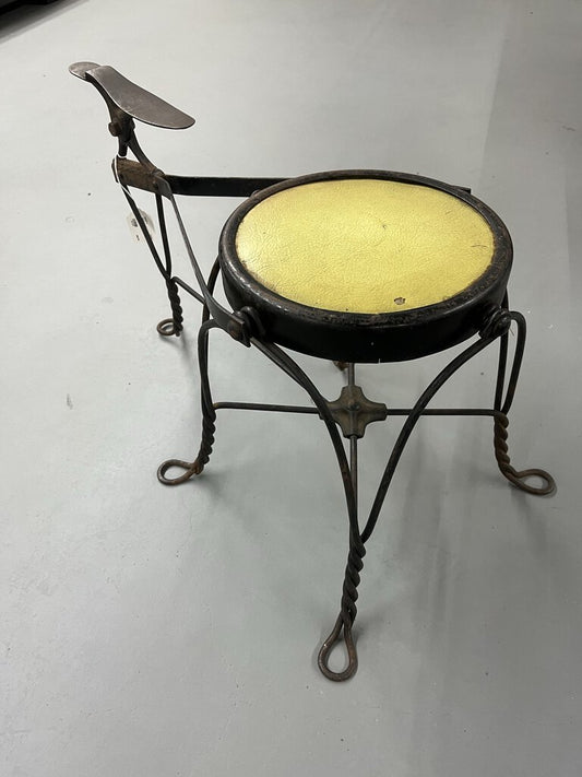 ANTIQUE WROUGHT IRON SHOE SHINE STOOL W/ FOOT REST-Thriftique Marketplace