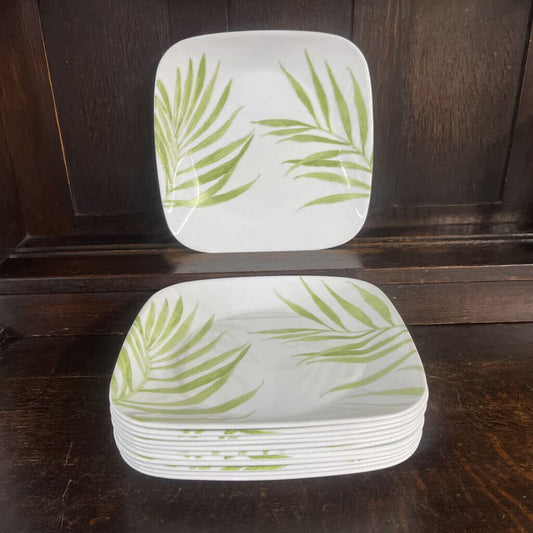 SET OF 12 CORELLE VITRELLE BAMBOO LEAF DINNER PLATES-Thriftique Marketplace