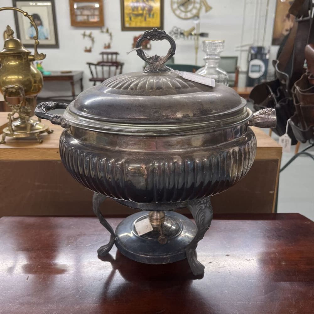 VINTAGE 5PC SILVER PLATED CHAFING DISH (PYREX)