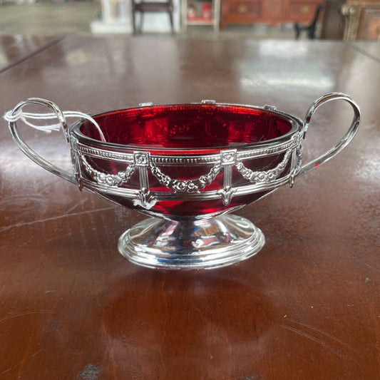 VINTAGE ROMANESQUE RUBY RED DISH IN SILVER-Thriftique Marketplace