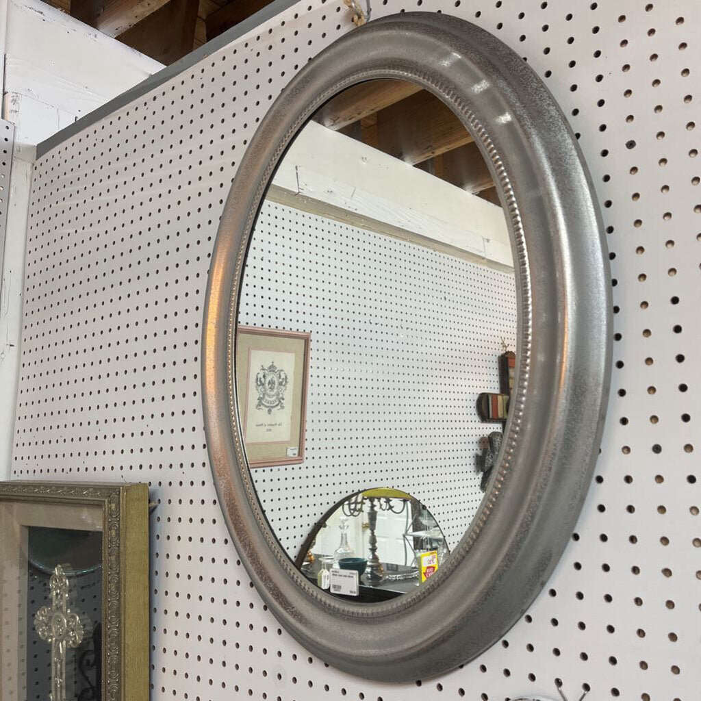 SILVER OVAL WALL MIRROR-Thriftique Marketplace