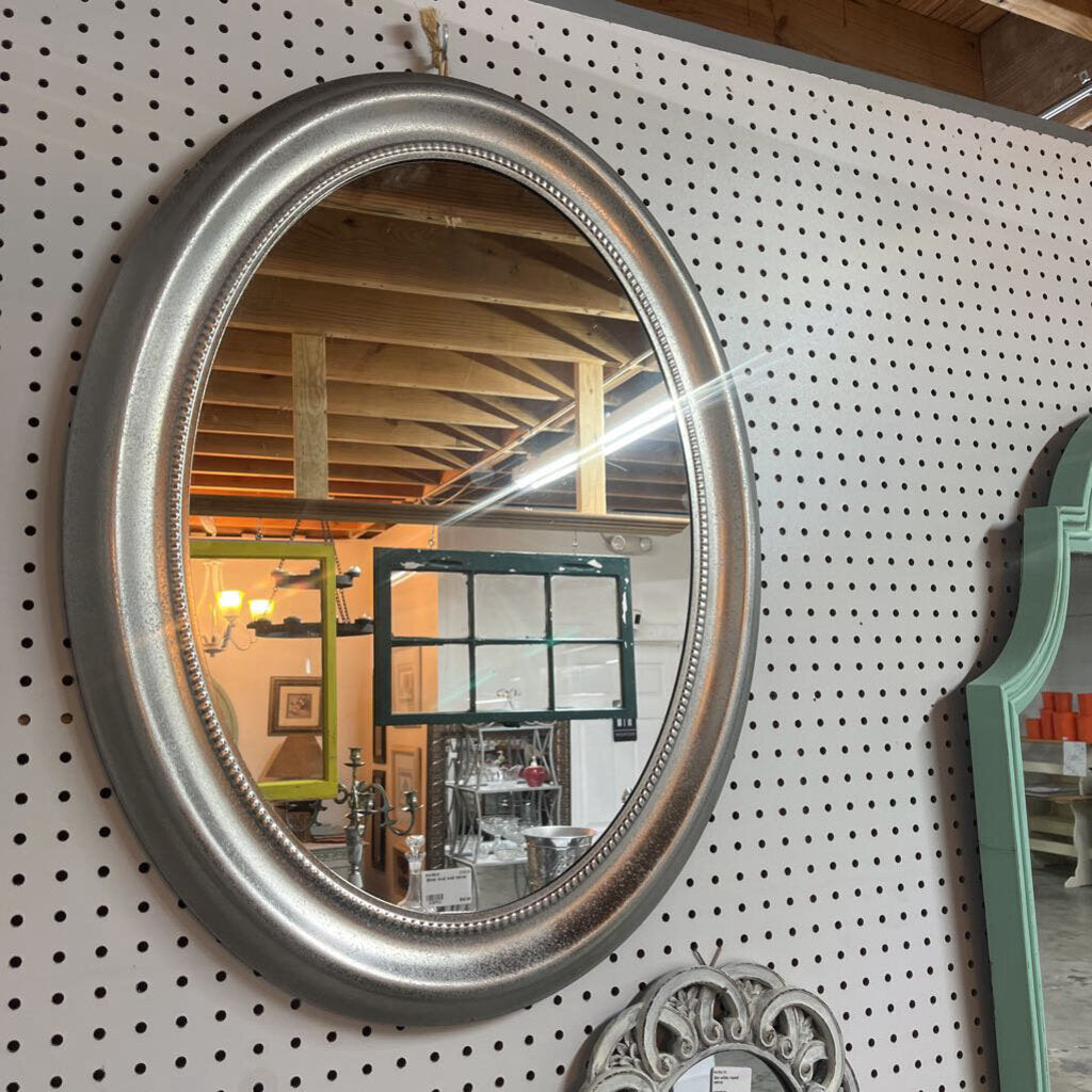 SILVER OVAL WALL MIRROR-Thriftique Marketplace