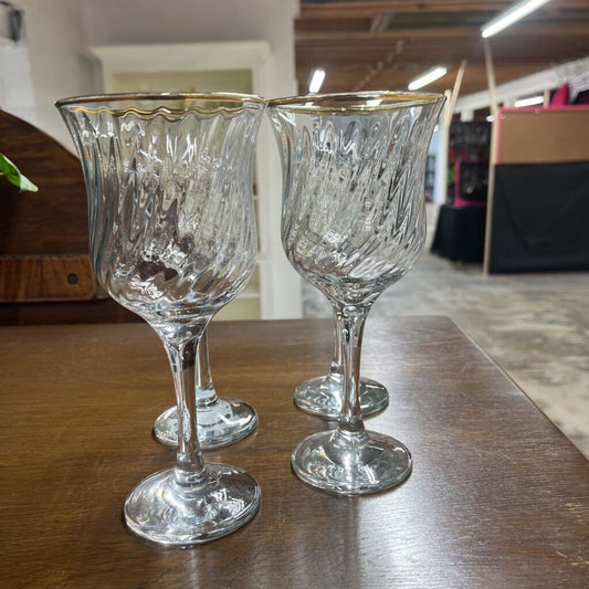 SET OF 4 OPTIC SWIRL GOBLETS WITH 24 CARAT GOLD RIM