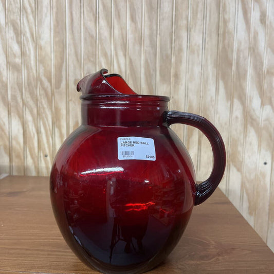 LARGE RED BALL PITCHER-Thriftique Marketplace