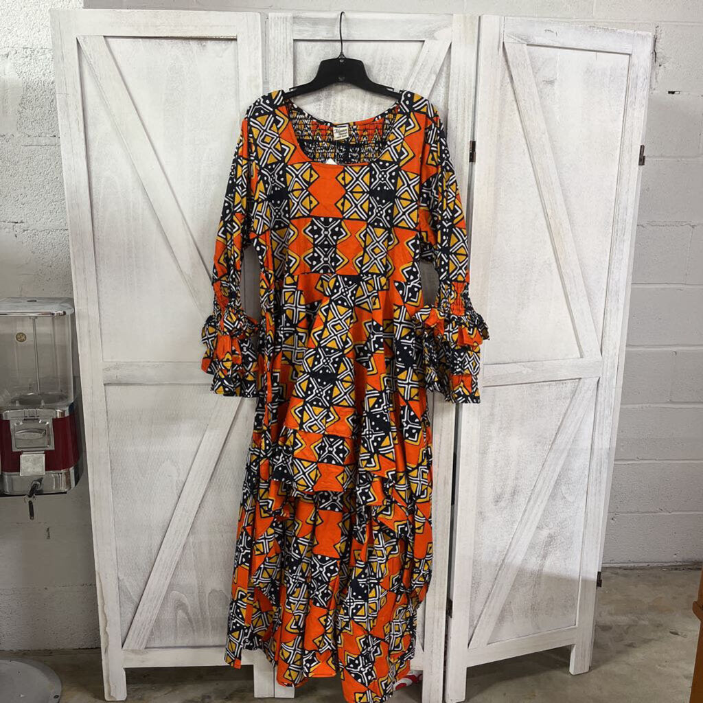 ORANGE BELLE SLEEVE ANKARA DRESS