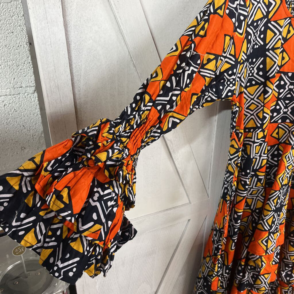 ORANGE BELLE SLEEVE ANKARA DRESS