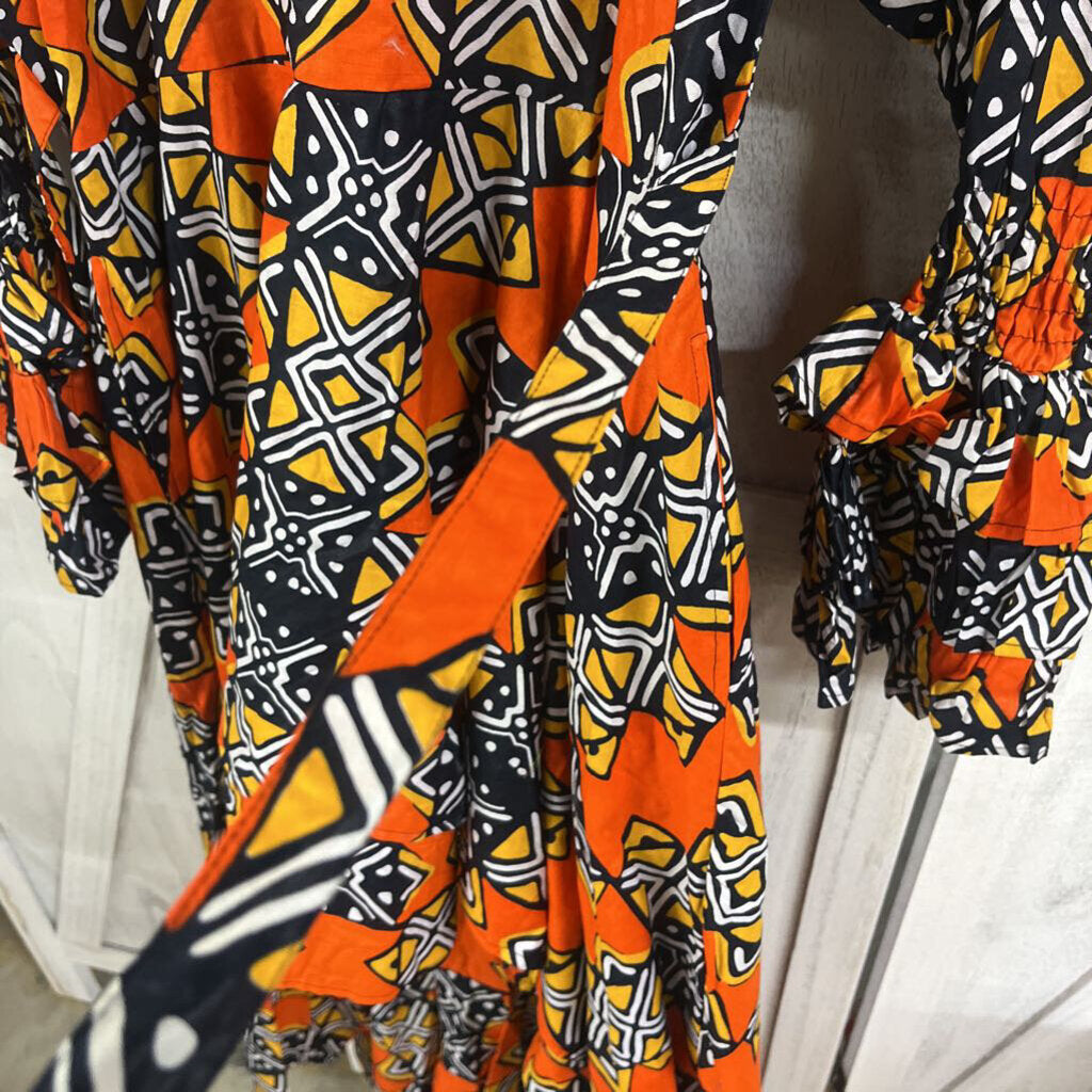 ORANGE BELLE SLEEVE ANKARA DRESS