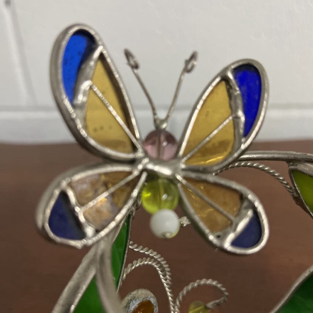 STAINED GLASS BUTTERFLY CANDLE HOLDER