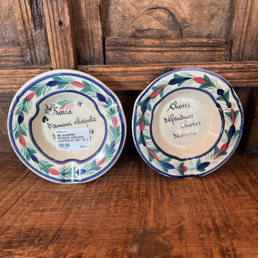 HB QUIMPER FRANCE CERAMIC ASHTRAYS SET OF 2