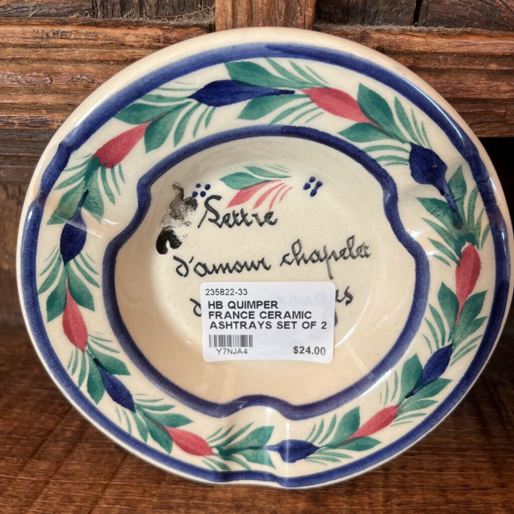 HB QUIMPER FRANCE CERAMIC ASHTRAYS SET OF 2