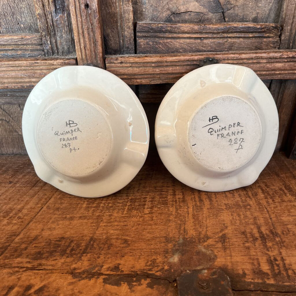 HB QUIMPER FRANCE CERAMIC ASHTRAYS SET OF 2