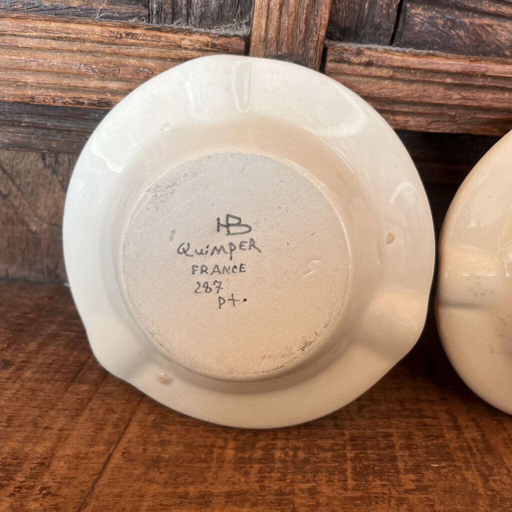 HB QUIMPER FRANCE CERAMIC ASHTRAYS SET OF 2