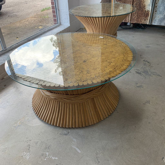 Thriftique Marketplace-BAMBOO RATTAN GLASS TABLE SETS