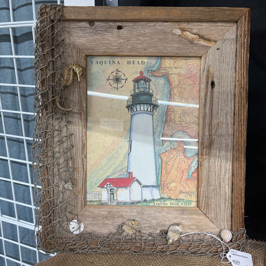 YAQUINA HEAD LIGHTHOUSE FRAMED AND SIGNED PICTURE - Thriftique Marketplace