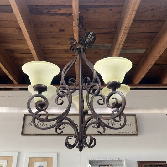 5 ARM RUBBED BRONZE CHANDELIER