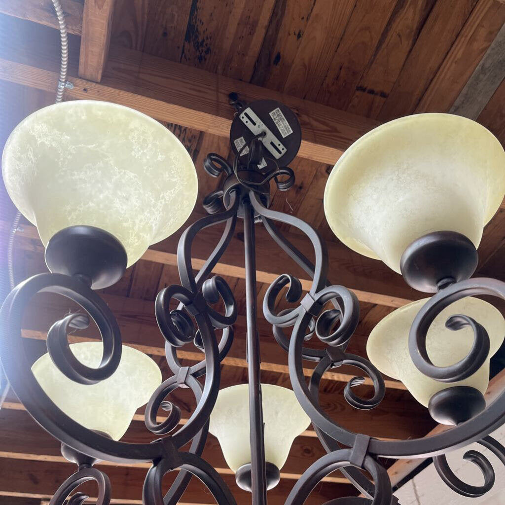 5 ARM RUBBED BRONZE CHANDELIER