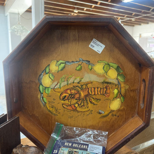 Hexagon wood tray -hand painted