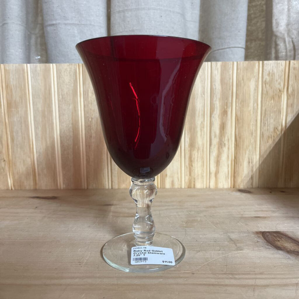 RUBY RED GOBLET CRYSTAL STEMWARE 7.25" T