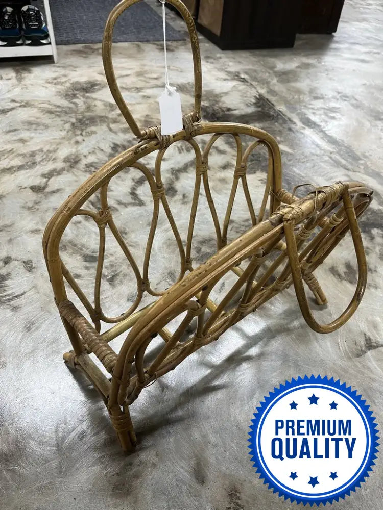 VINTAGE RATTAN BAMBOO MAGAZINE RACK