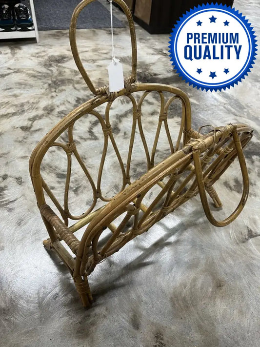 VINTAGE RATTAN BAMBOO MAGAZINE RACK