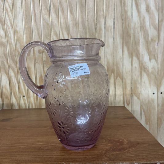 DAISEY PITCHER HAND BLOWN LAVENDER TINTED GLASS