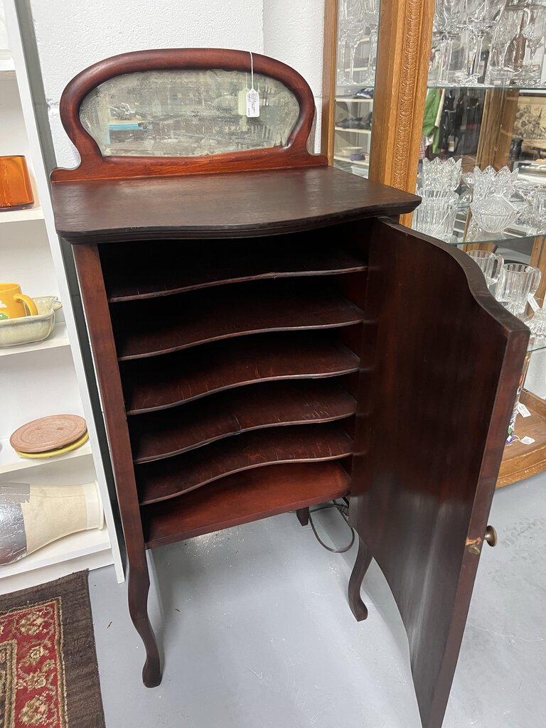 ANTIQUE MAHOGANY SHEET MUSIC STORAGE CABINET WITH SHELVES