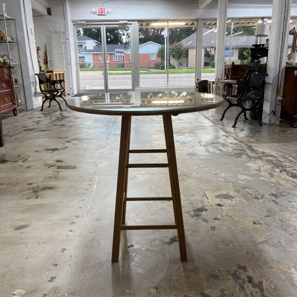 ROUND TABLE WITH GLASS TOP-Thriftique Marketplace