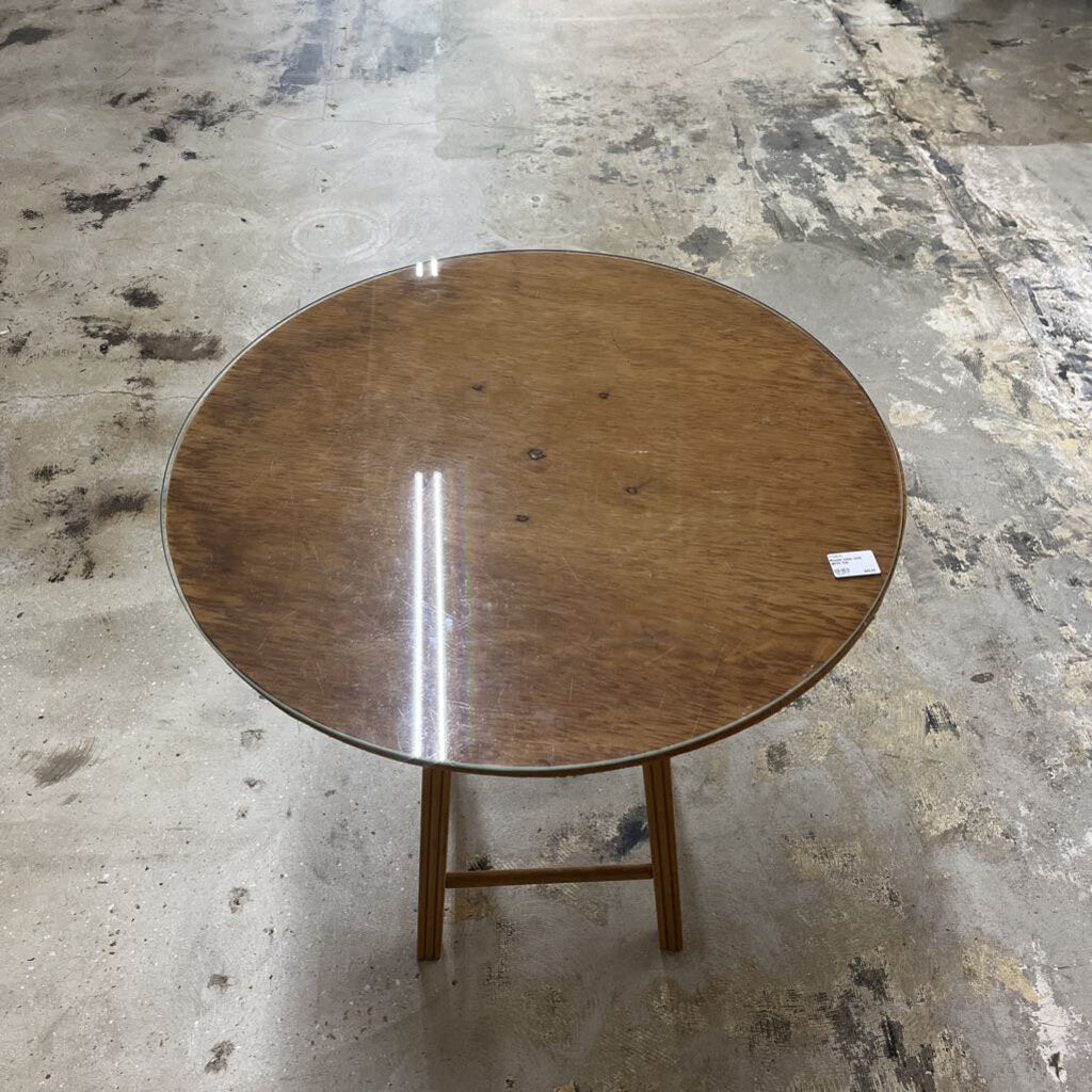 ROUND TABLE WITH GLASS TOP-Thriftique Marketplace