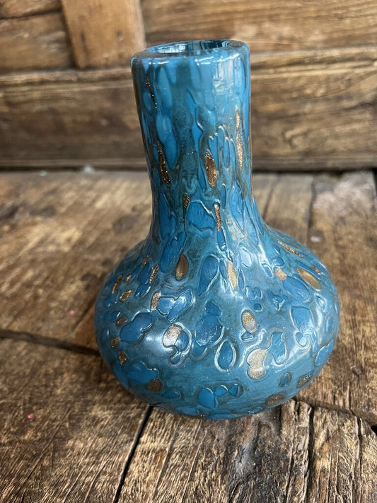 SMALL BLUE TEXTURED GLASS VASE