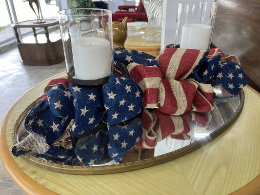 PATRIOTIC BURLAP CANDLE CENTERPIECE