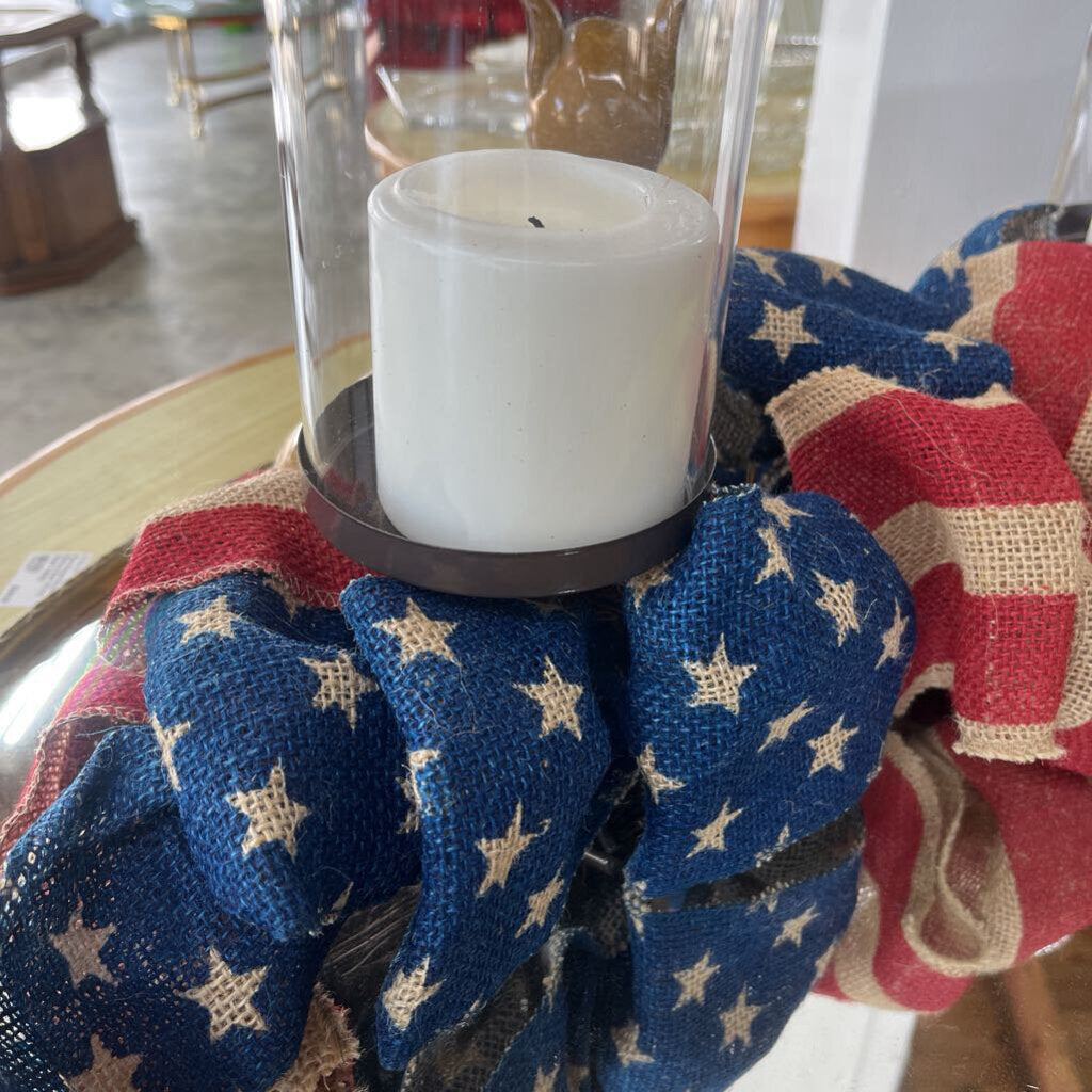 PATRIOTIC BURLAP CANDLE CENTERPIECE