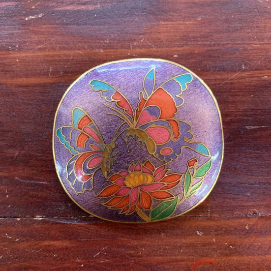 Vtg Cloisonne Butterfly Purple Belt Buckle